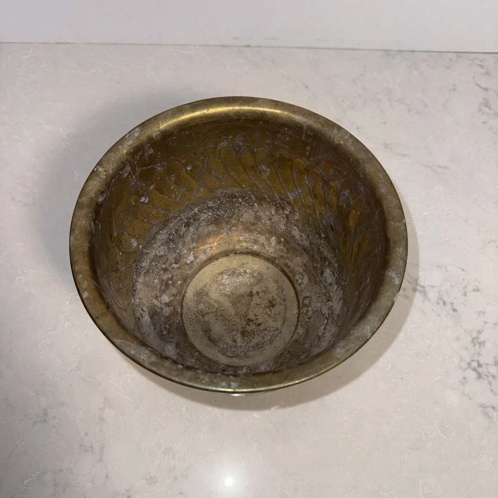 Brass Wavy Swirl Bowl Planter Made in India Vintage 7 1/2 Inch Wide 6 In Tall